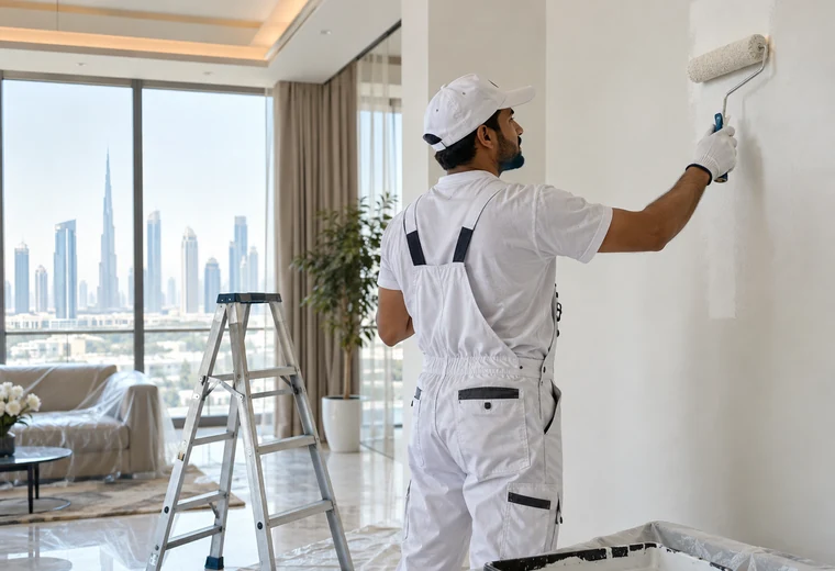 Professional painter working in a Dubai interior